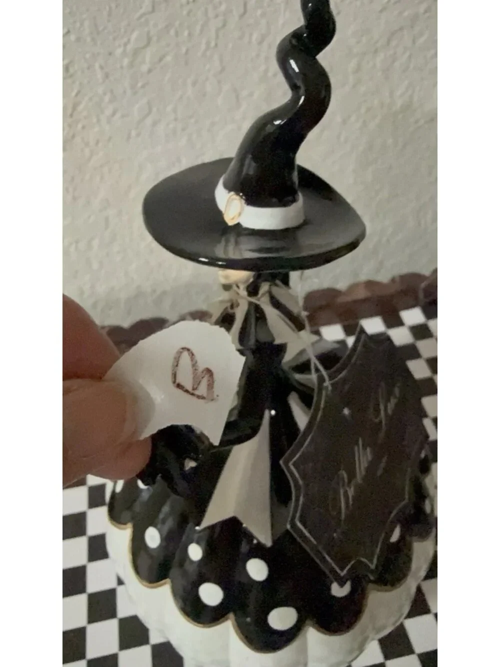 TikTok Bella Lux Halloween Witch Figurine Pumpkin Owl Black Polka Dot 10
